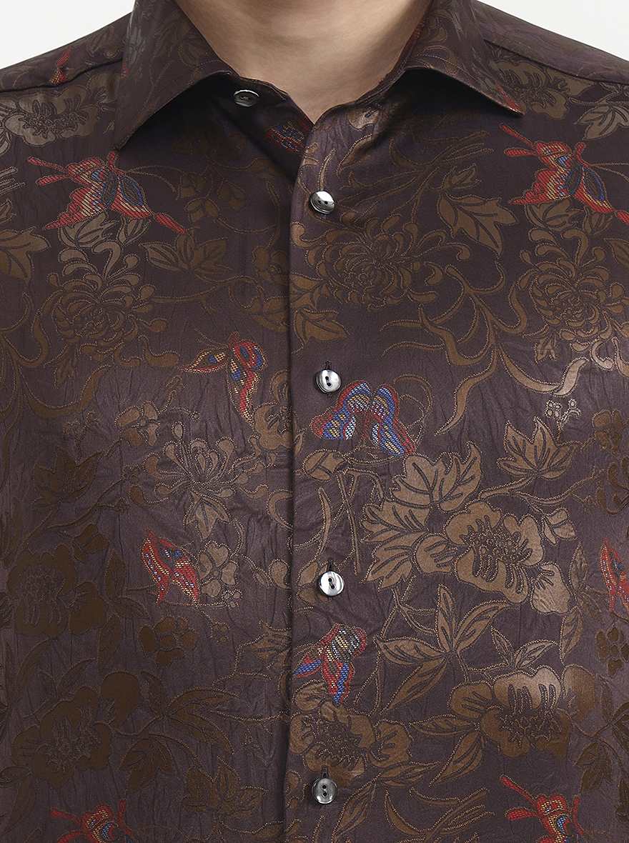 Brown Pink Printed Slim Fit Formal Shirt | JadeBlue Super Luxe