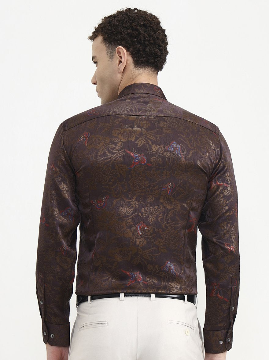 Brown Pink Printed Slim Fit Formal Shirt | JadeBlue Super Luxe