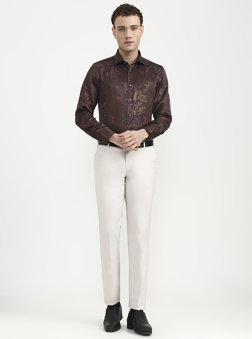 Brown Pink Printed Slim Fit Formal Shirt | JadeBlue Super Luxe