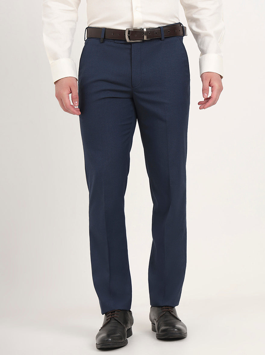 Blue Solid Slim Fit Formal Trouser | JB Studio