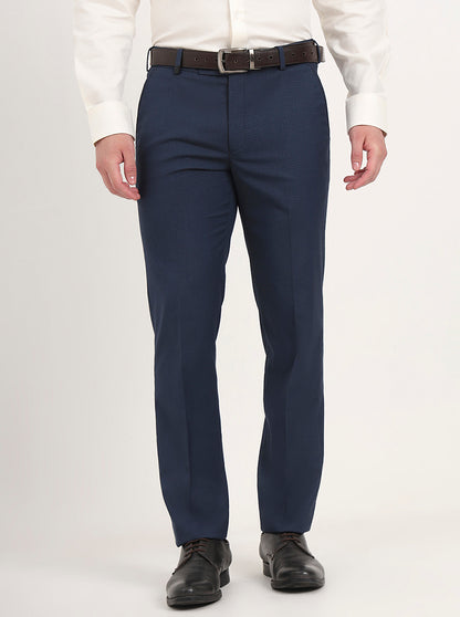 Blue Solid Slim Fit Formal Trouser | JB Studio