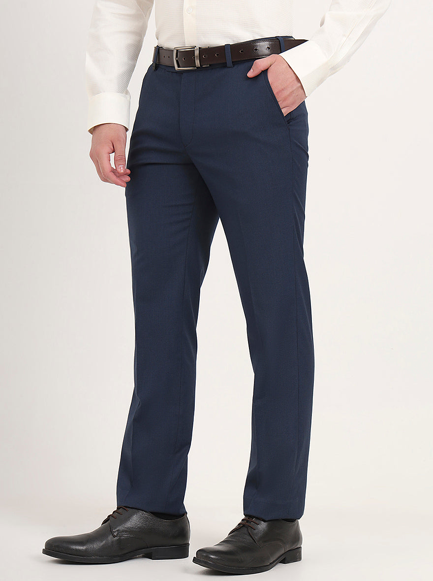 Blue Solid Slim Fit Formal Trouser | JB Studio