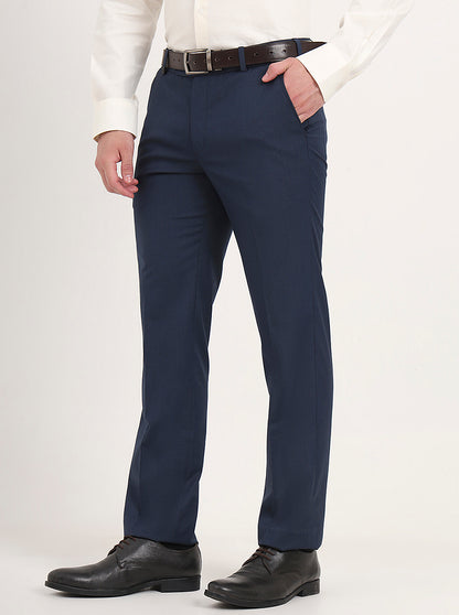 Blue Solid Slim Fit Formal Trouser | JB Studio