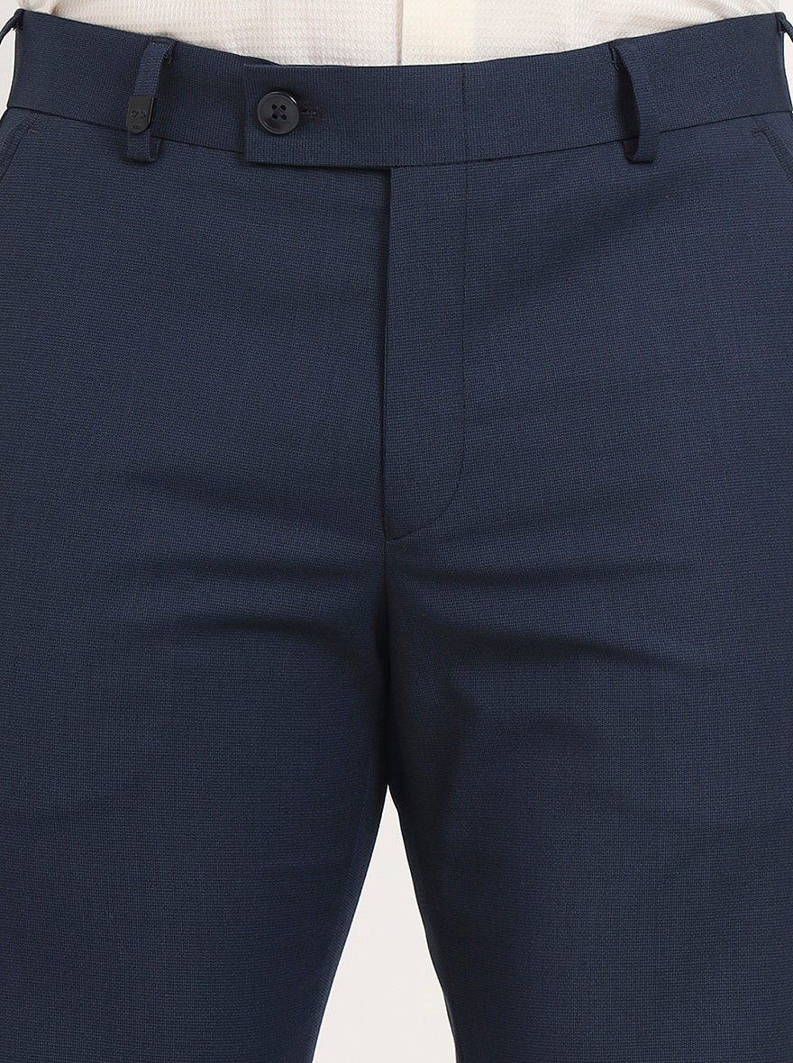 Blue Solid Slim Fit Formal Trouser | JB Studio