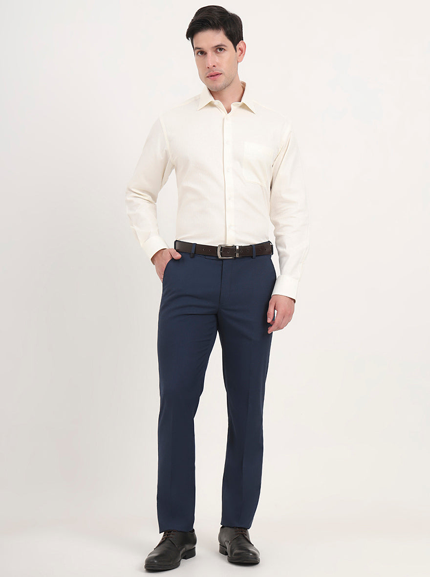 Blue Solid Slim Fit Formal Trouser | JB Studio