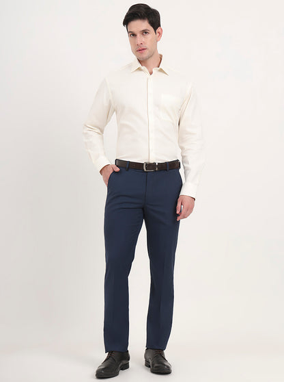 Blue Solid Slim Fit Formal Trouser | JB Studio