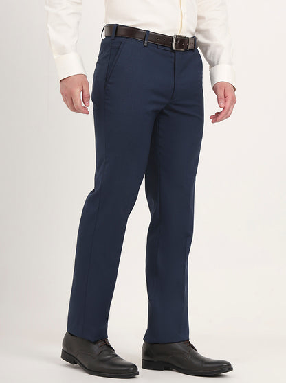 Blue Solid Slim Fit Formal Trouser | JB Studio