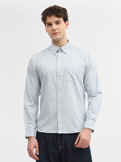 Blue Solid Slim Fit Casual Shirt | Greenfibre