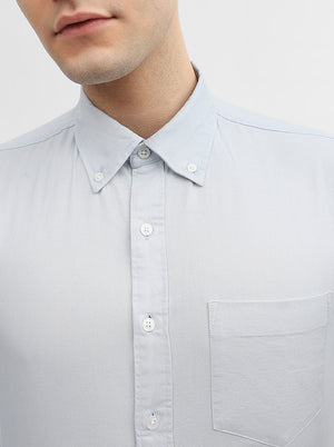 Blue Solid Slim Fit Casual Shirt | Greenfibre