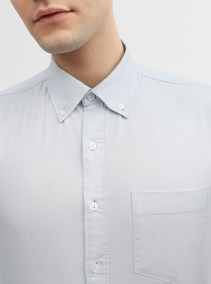 Blue Solid Slim Fit Casual Shirt | Greenfibre