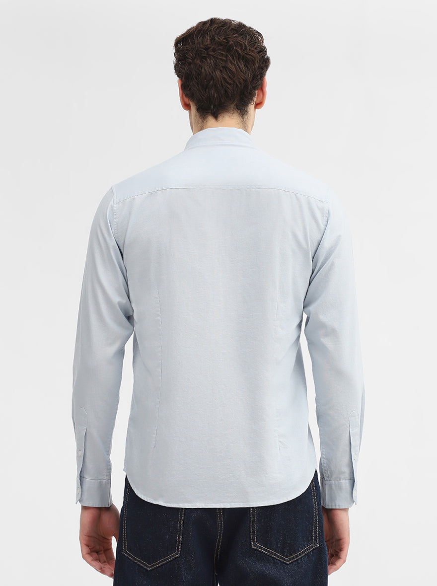 Blue Solid Slim Fit Casual Shirt | Greenfibre