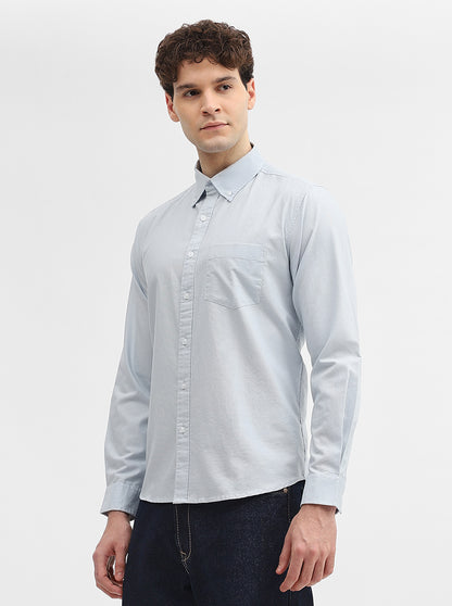 Blue Solid Slim Fit Casual Shirt | Greenfibre