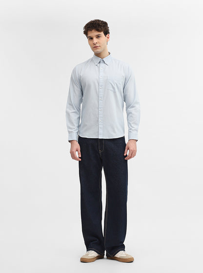 Blue Solid Slim Fit Casual Shirt | Greenfibre