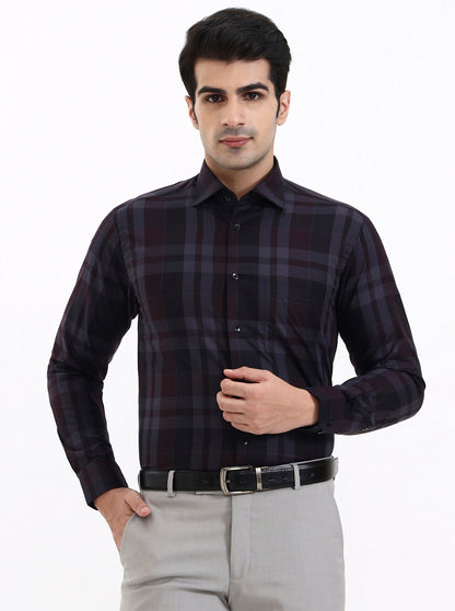 Maroon Checked Slim Fit Formal Shirt | Metal