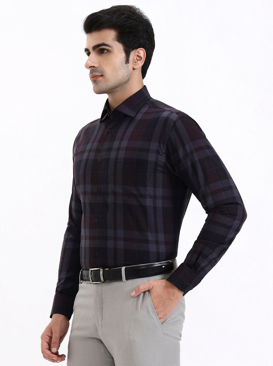 Maroon Checked Slim Fit Formal Shirt | Metal