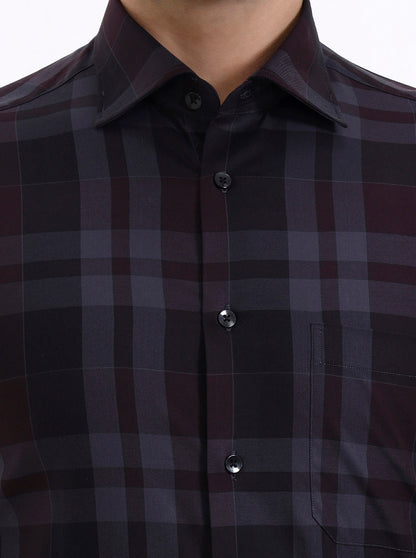 Maroon Checked Slim Fit Formal Shirt | Metal