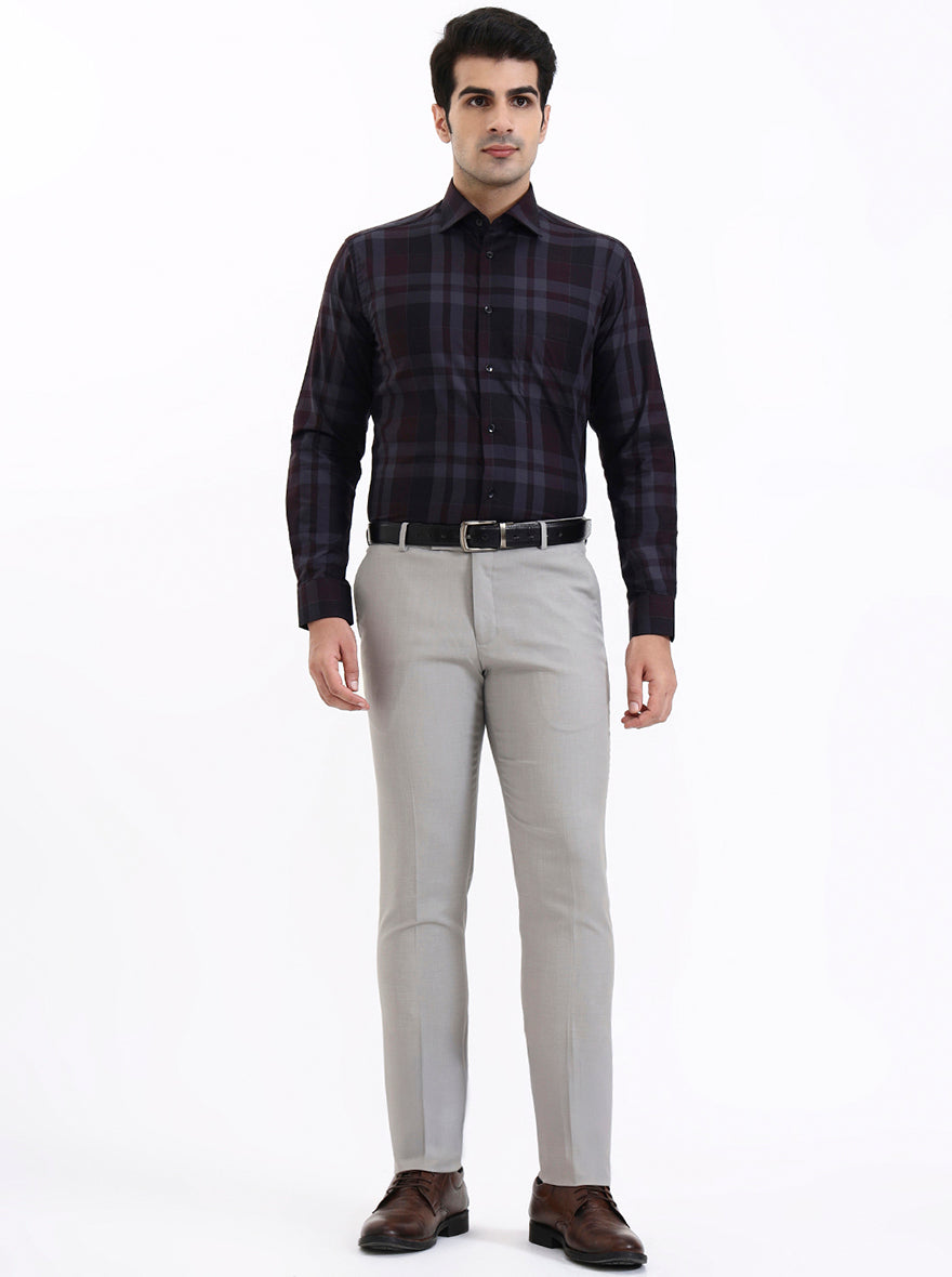 Maroon Checked Slim Fit Formal Shirt | Metal
