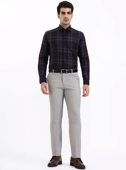 Maroon Checked Slim Fit Formal Shirt | Metal