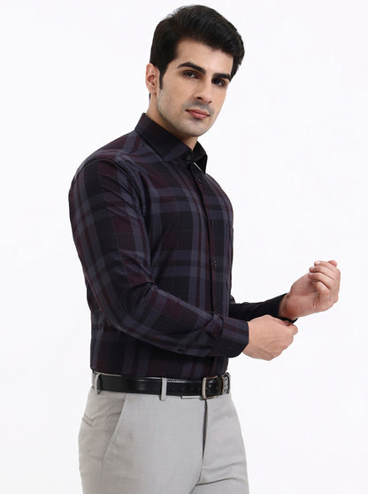 Maroon Checked Slim Fit Formal Shirt | Metal