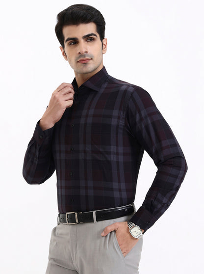 Maroon Checked Slim Fit Formal Shirt | Metal