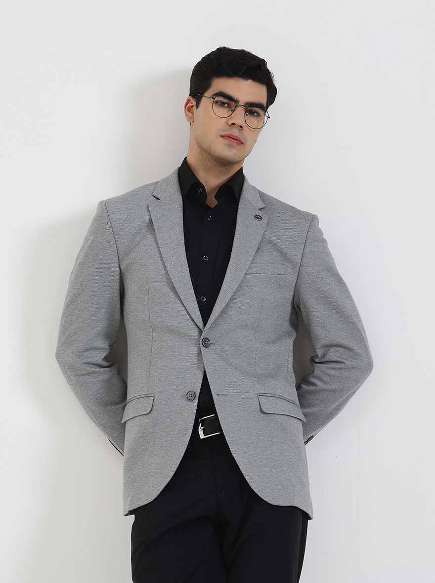 Grey Solid Regular Fit Blazer | JB Studio