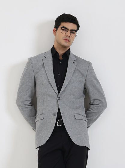 Grey Solid Regular Fit Blazer | JB Studio