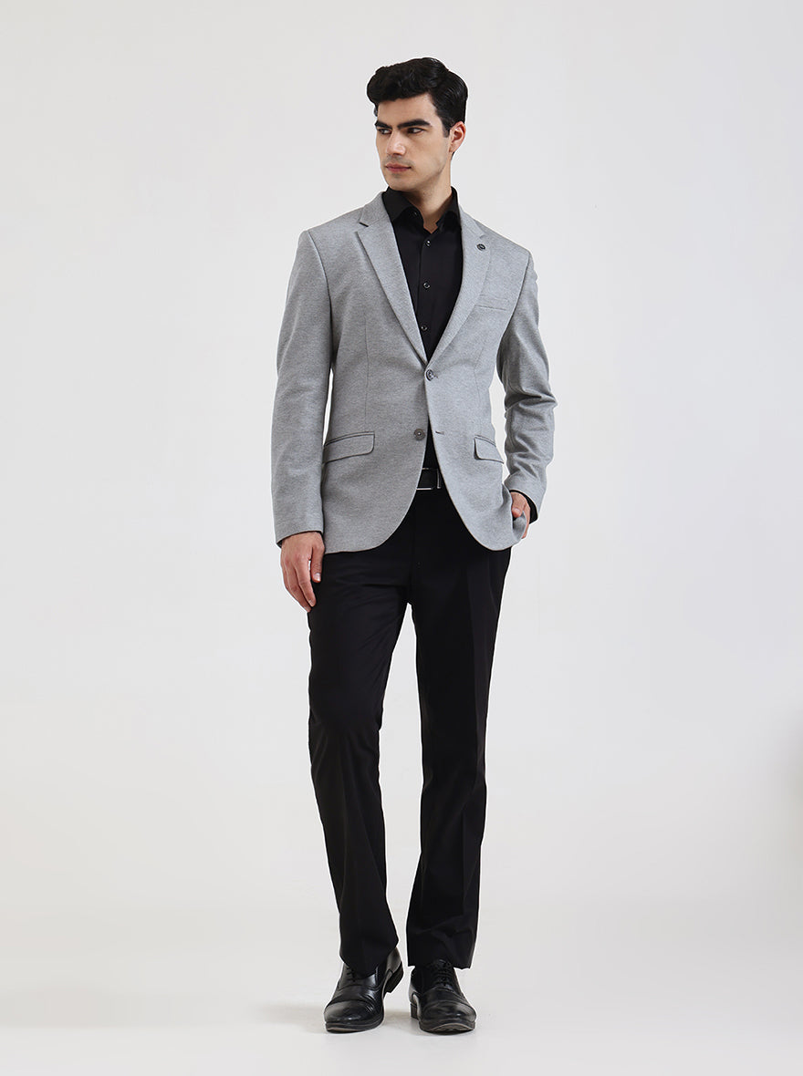 Grey Solid Regular Fit Blazer | JB Studio