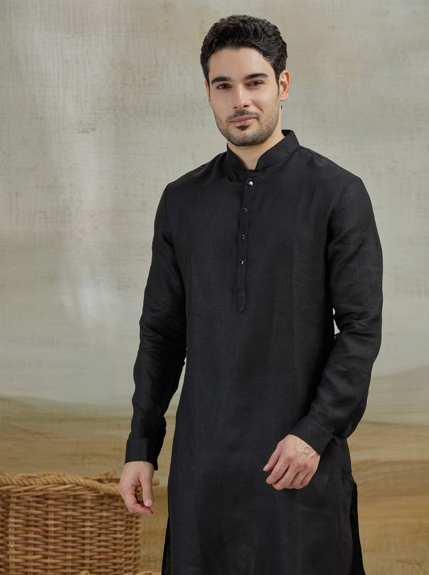 Black Solid Kurta Pajama | Virasana
