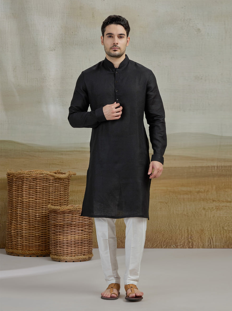 Black Solid Kurta Pajama | Virasana
