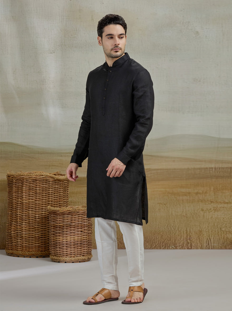 Black Solid Kurta Pajama | Virasana