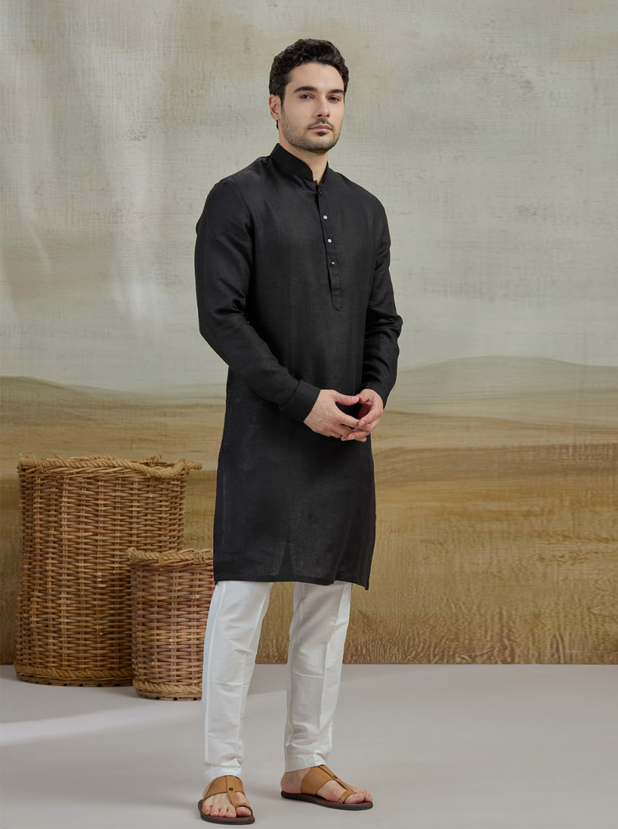 Black Solid Kurta Pajama | Virasana