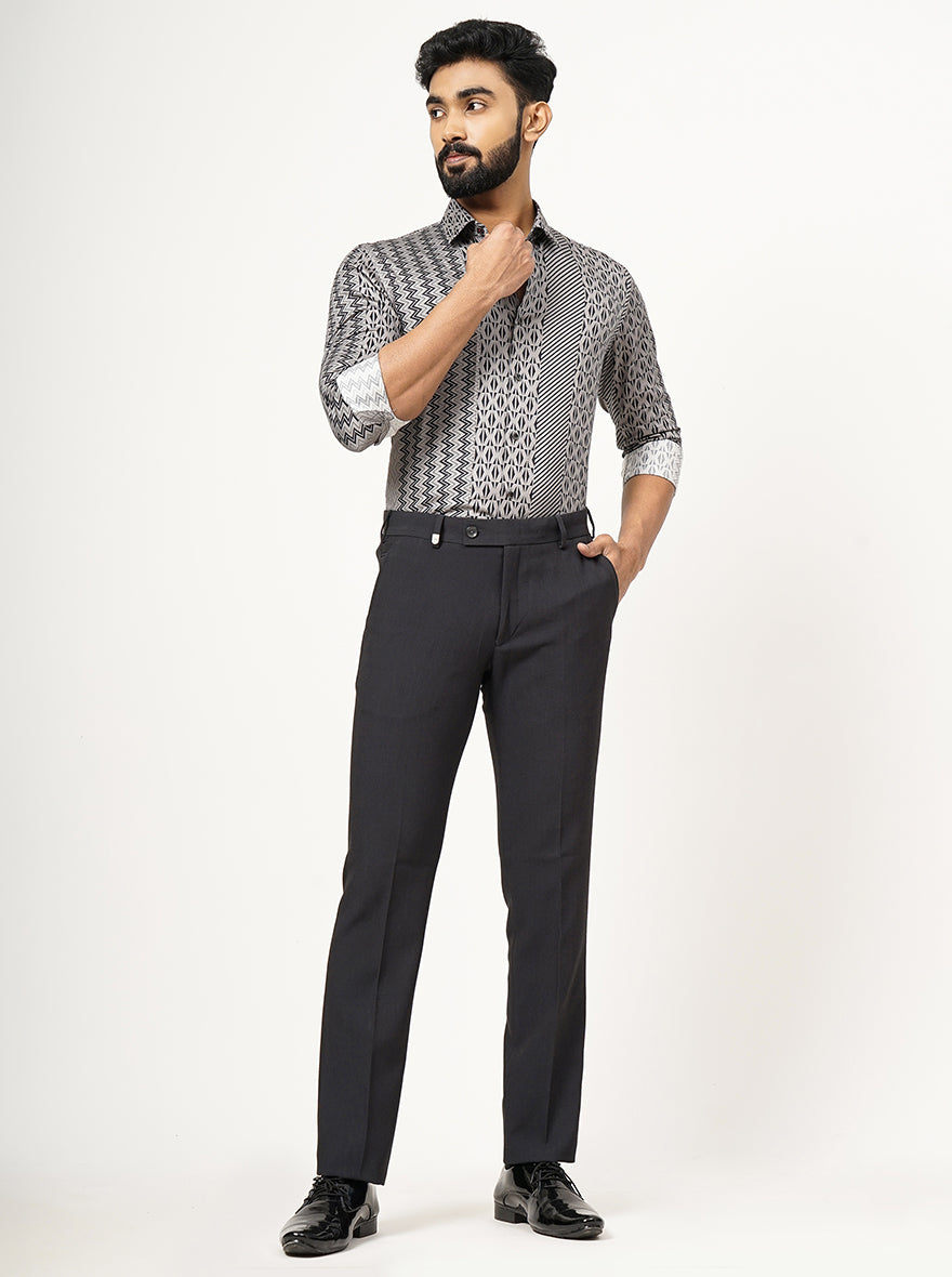Dark Grey Solid Slim Fit Formal Trouser | JB Studio