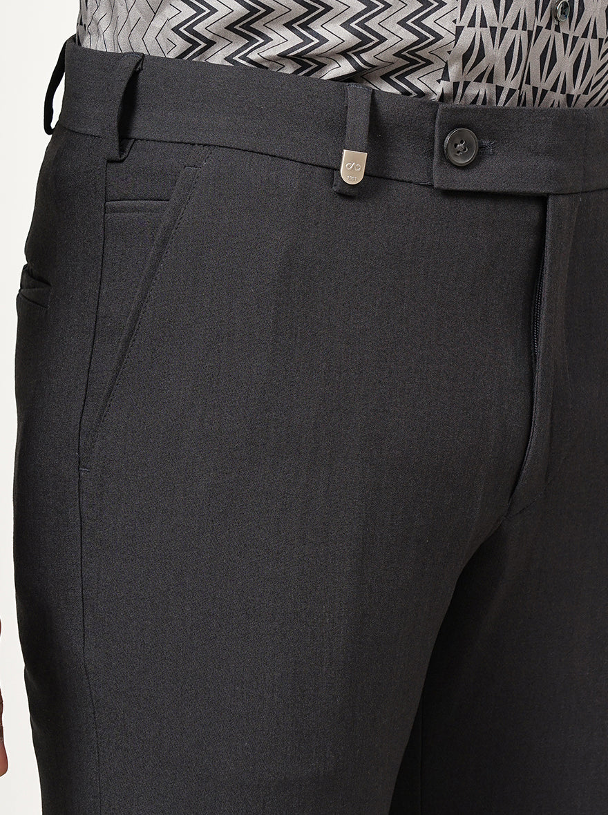 Dark Grey Solid Slim Fit Formal Trouser | JB Studio