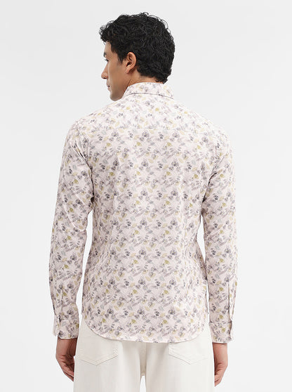 Cream Printed Slim Fit Casual Shirt | Greenfibre
