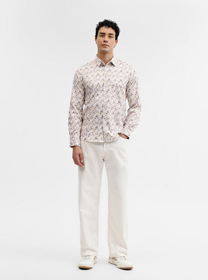 Cream Printed Slim Fit Casual Shirt | Greenfibre