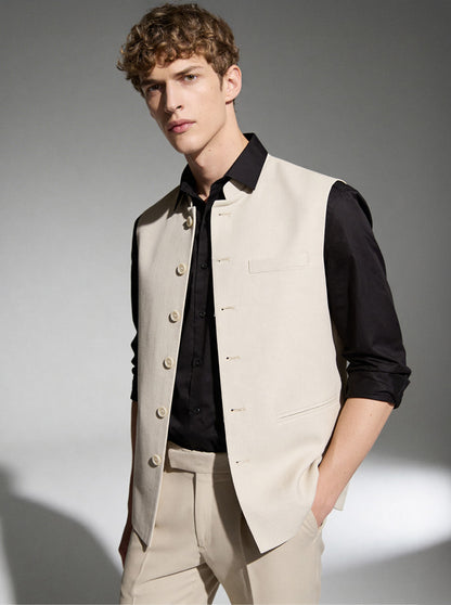 Beige Solid Waistcoat | Greenfibre