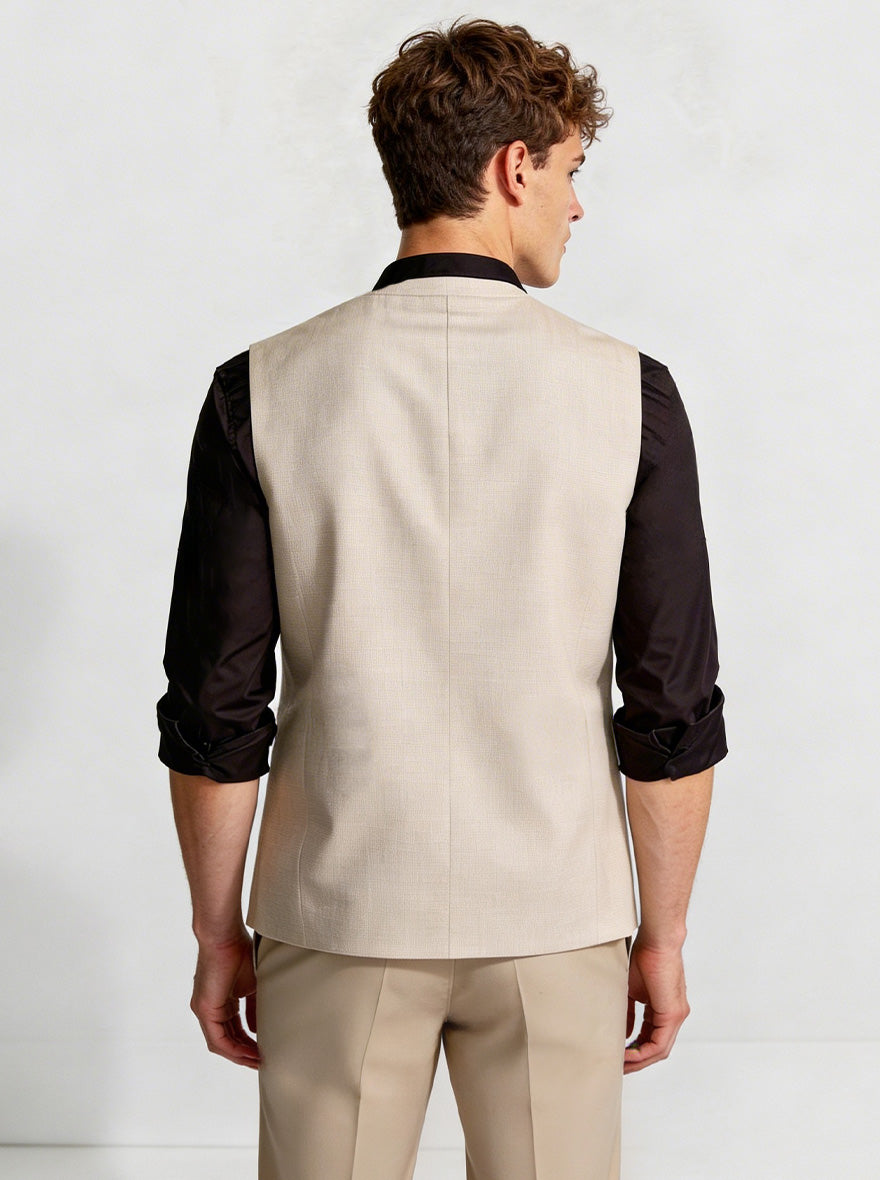 Beige Solid Waistcoat | Greenfibre