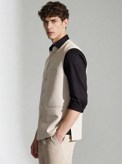Beige Solid Waistcoat | Greenfibre