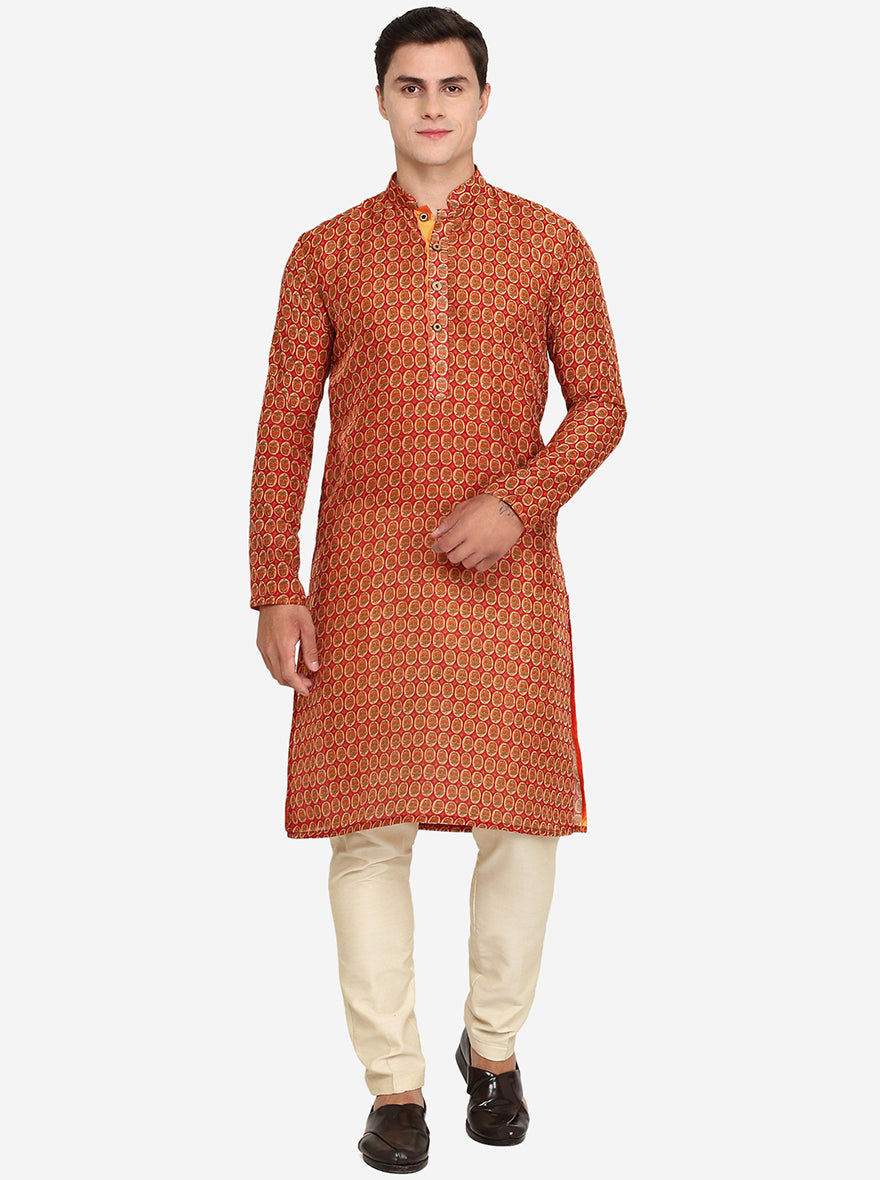 Red Printed Kurta | The Kurta Company