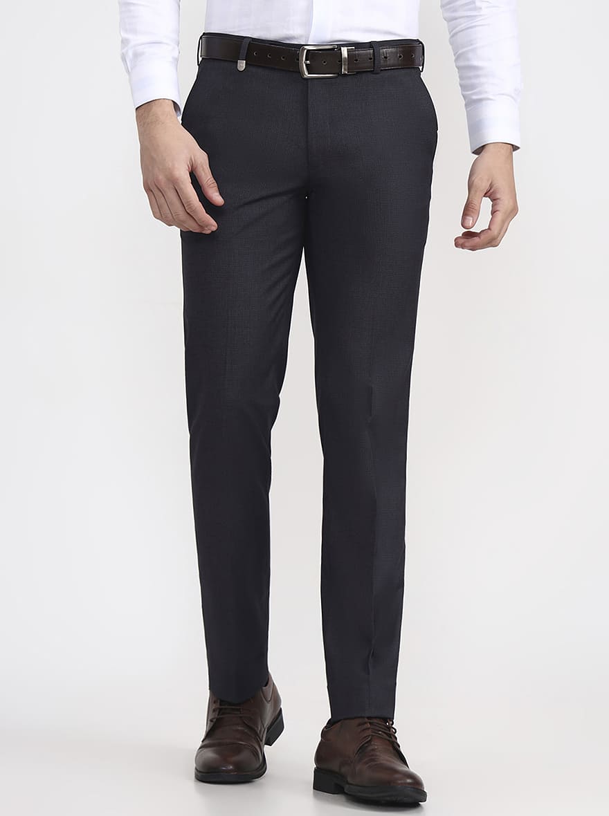 Dark Grey Solid Slim Fit Formal Trouser | JB Studio