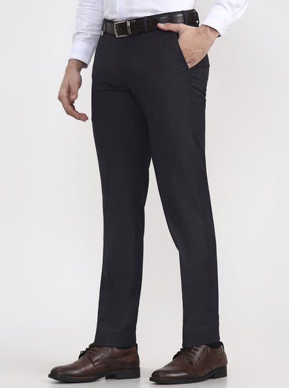 Dark Grey Solid Slim Fit Formal Trouser | JB Studio