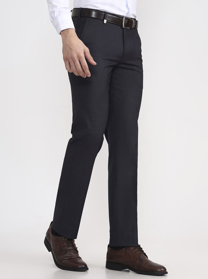 Dark Grey Solid Slim Fit Formal Trouser | JB Studio