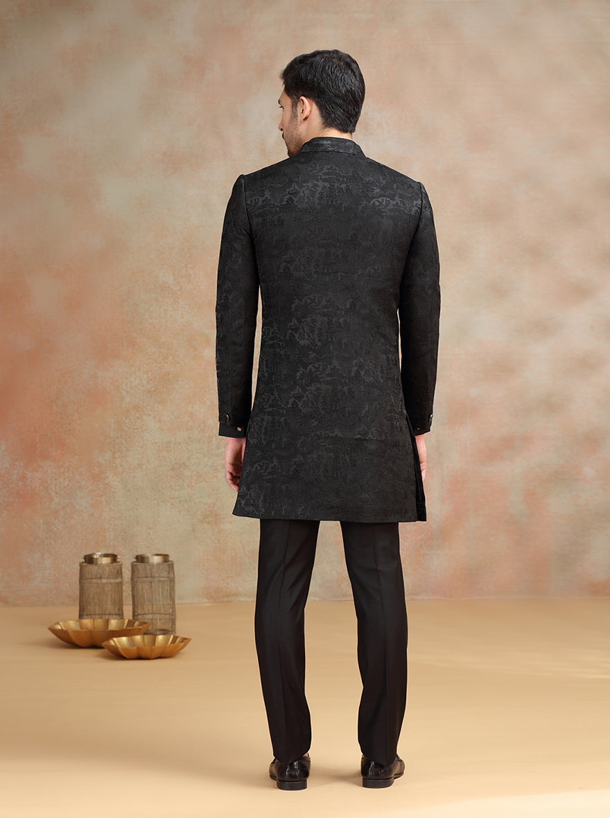 Black Self Textured Indowestern | JB X JB