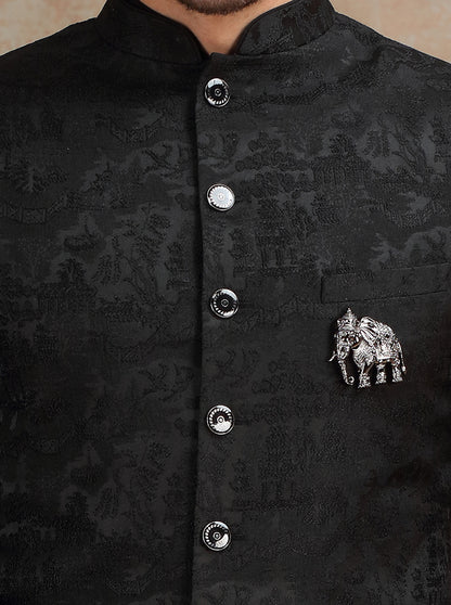 Black Self Textured Indowestern | JB X JB