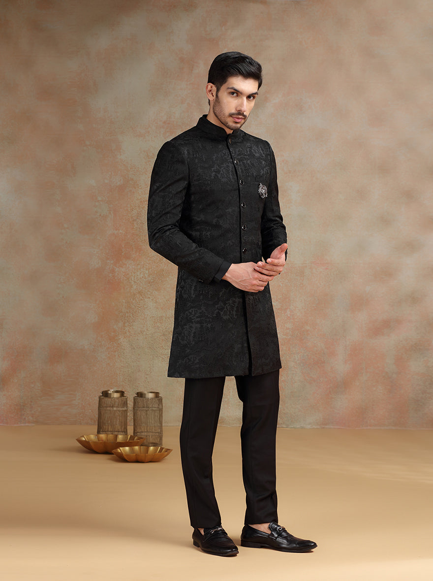 Black Self Textured Indowestern | JB X JB
