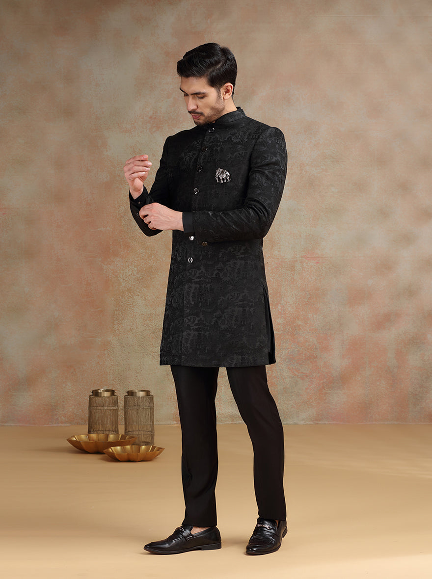 Black Self Textured Indowestern | JB X JB