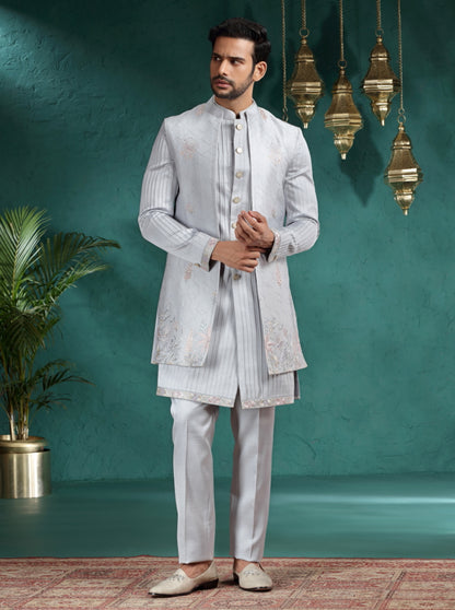 Light Grey Embroidred Indowestern | TULA