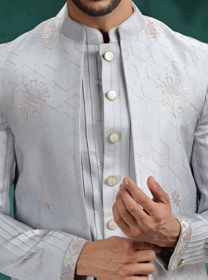 Light Grey Embroidred Indowestern | TULA