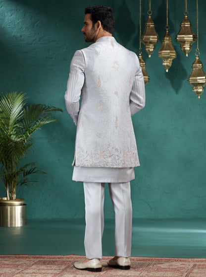 Light Grey Embroidred Indowestern | TULA
