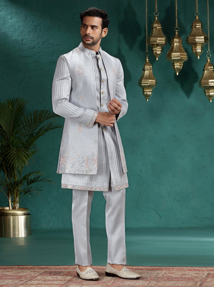 Light Grey Embroidred Indowestern | TULA